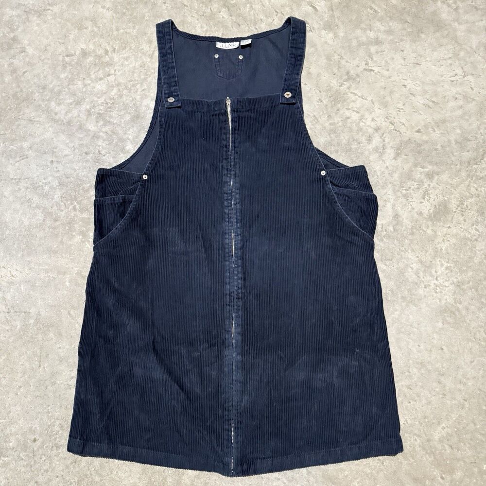 Vintage JLNY Dress Women 1X Corduroy Overall Blue Full Zip 90s